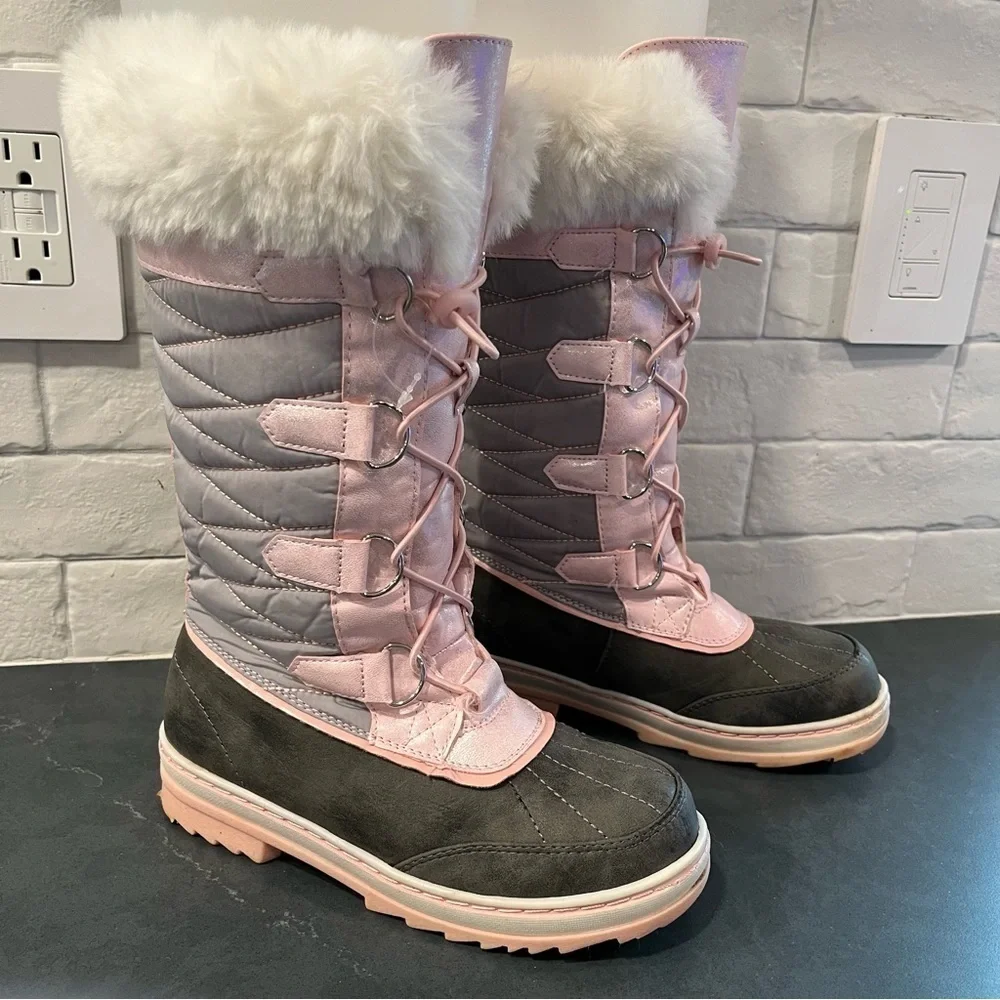 Justice sz 3Y pink lace-up tall insulated duck boots